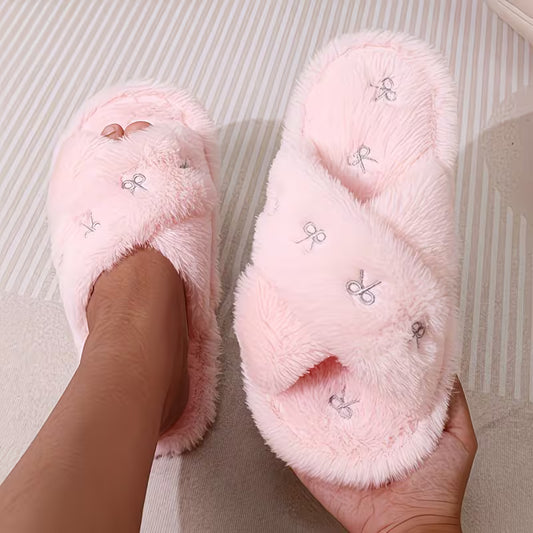 Women's Bow Furry Slippers
