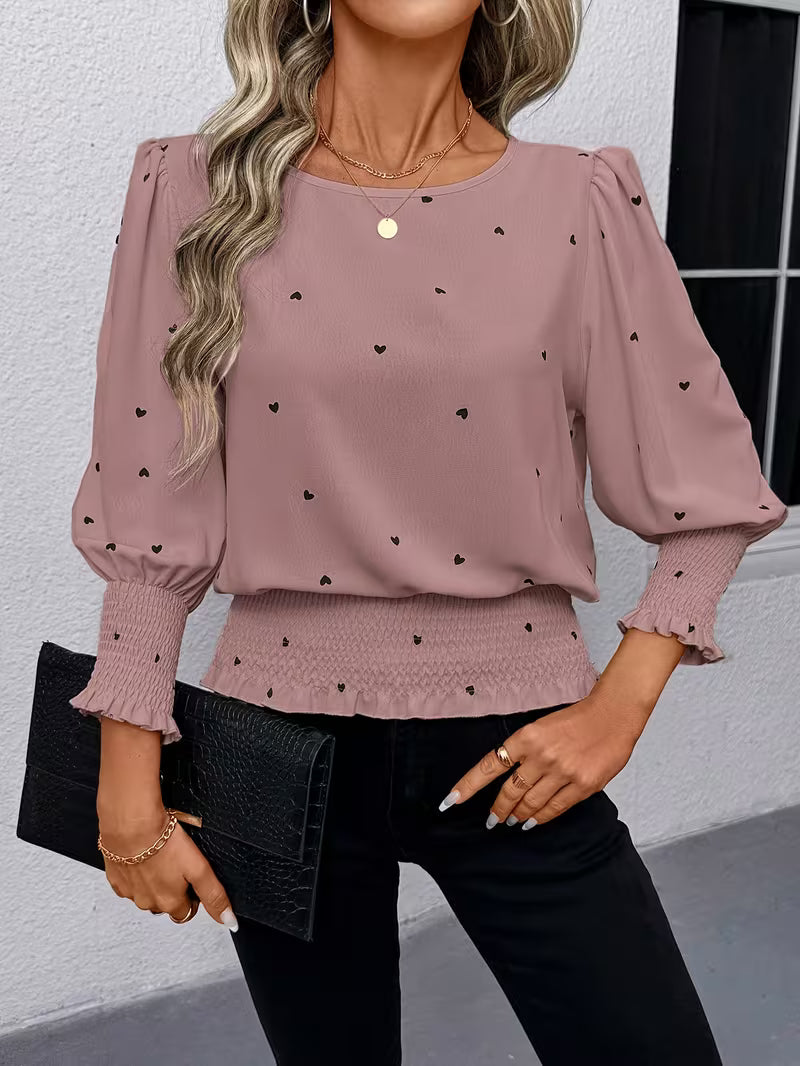 Vintage Heart Print Blouse