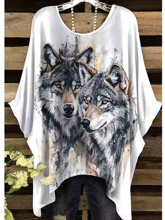 Women's Plus Size Wolf Head Print T-Shirt