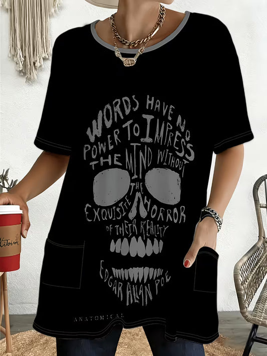 Women's Black Loose-Fit Printed Short-Sleeve T-Shirt