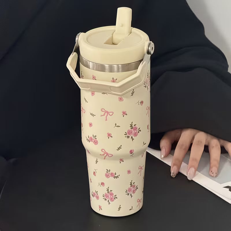 30Oz Floral Pattern Tumbler with Handle