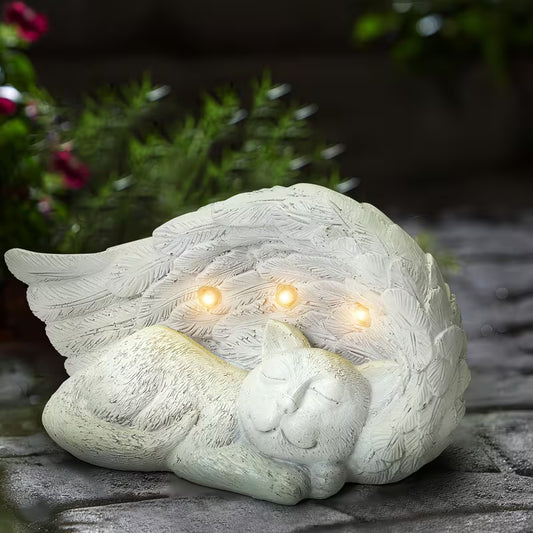 Cat Memorial Stone with Solar Lights