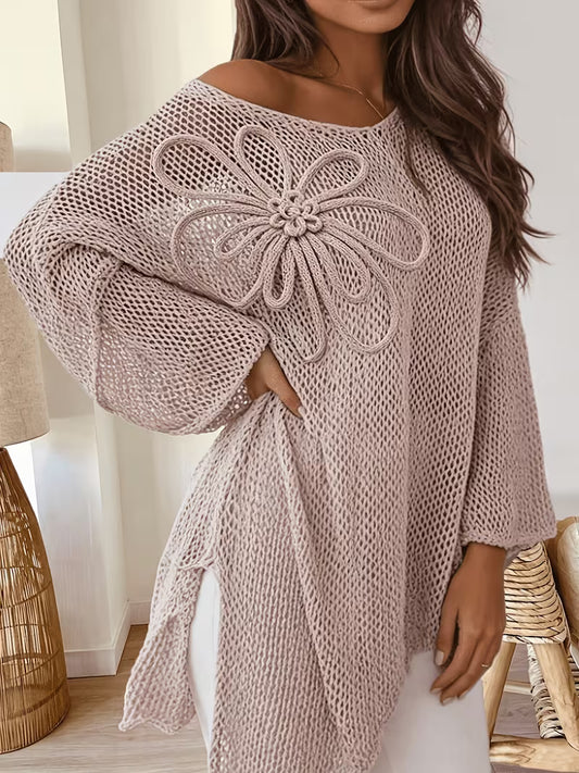 Plus Size Solid Color Casual Plus Size Scoop Neck Asymmetrical Hem Long Sleeve Top
