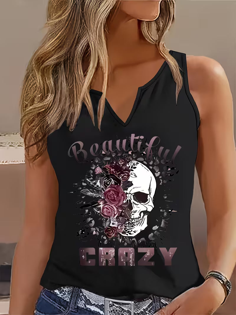 Fashionable Women'S Tank Top with a Printed V-Neck Design
