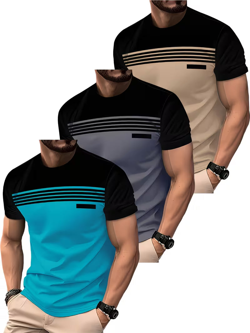 3pcs Men's Striped Short Sleeve T-Shirts