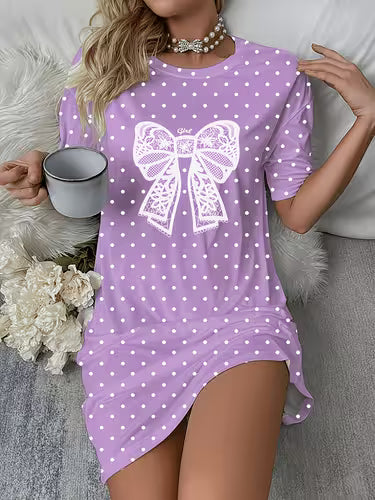 Plus Size Ladies Polka Dot Bow Nightdress