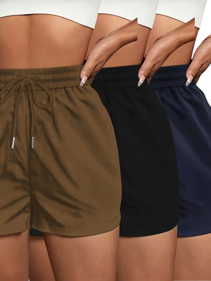 Three-Piece Set of Non-Elastic Women's Summer Sports Shorts