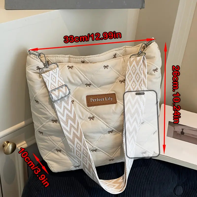 Women'S Bohemian Quilted Tote Bag with Adjustable Strap