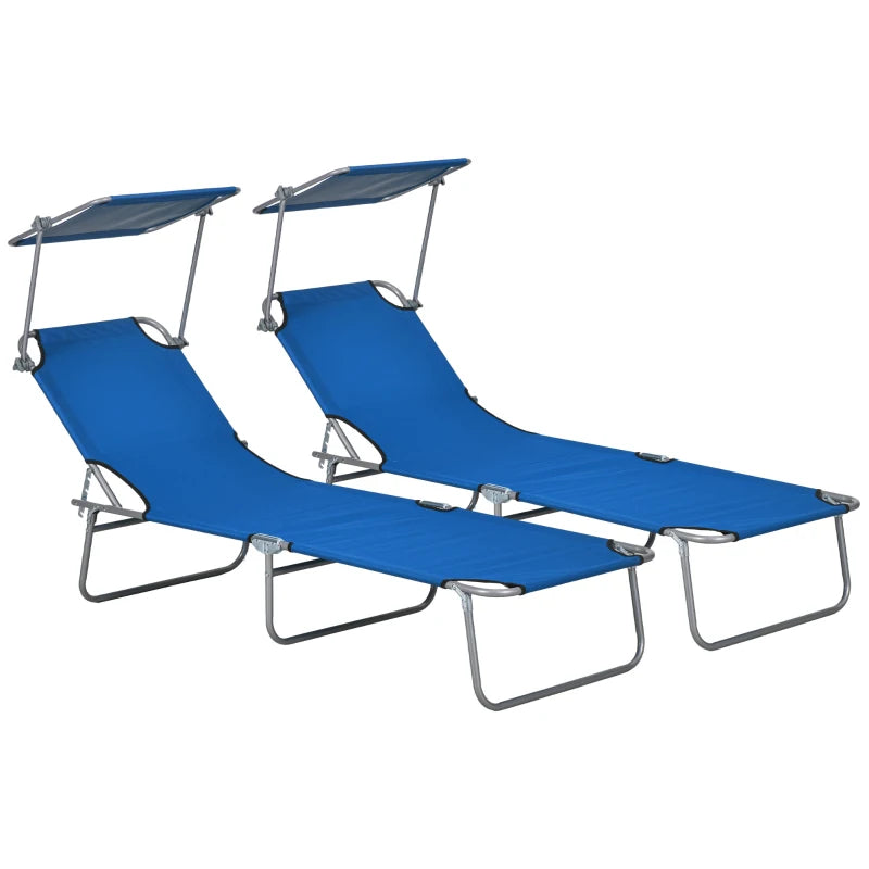 Folding Sun Lounger Set of 2 with Canopy