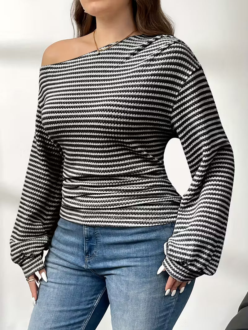 Plus Size Off Shoulder Asymmetrical Long Sleeve Top