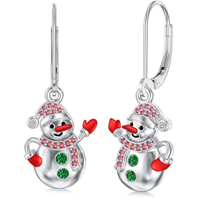 925 Sterling Silver Snowman Christmas Earrings