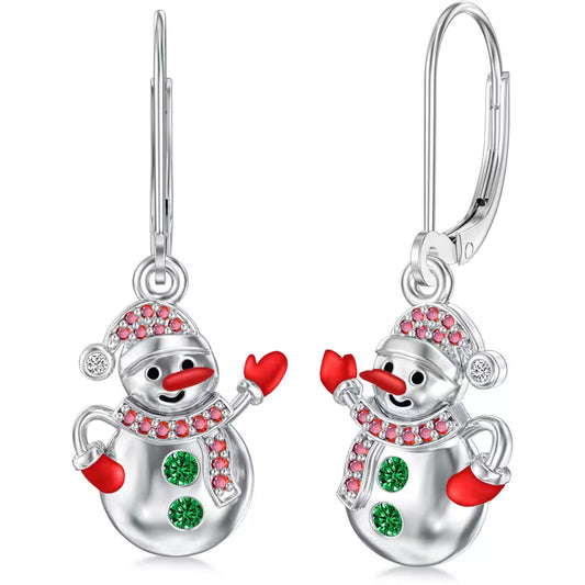 925 Sterling Silver Snowman Christmas Earrings