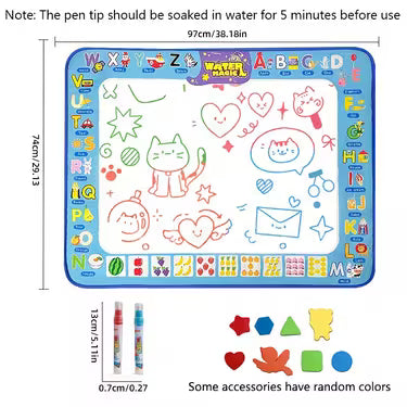 Water Doodle Mat with 2 Brushes and 8 Dhape Templates