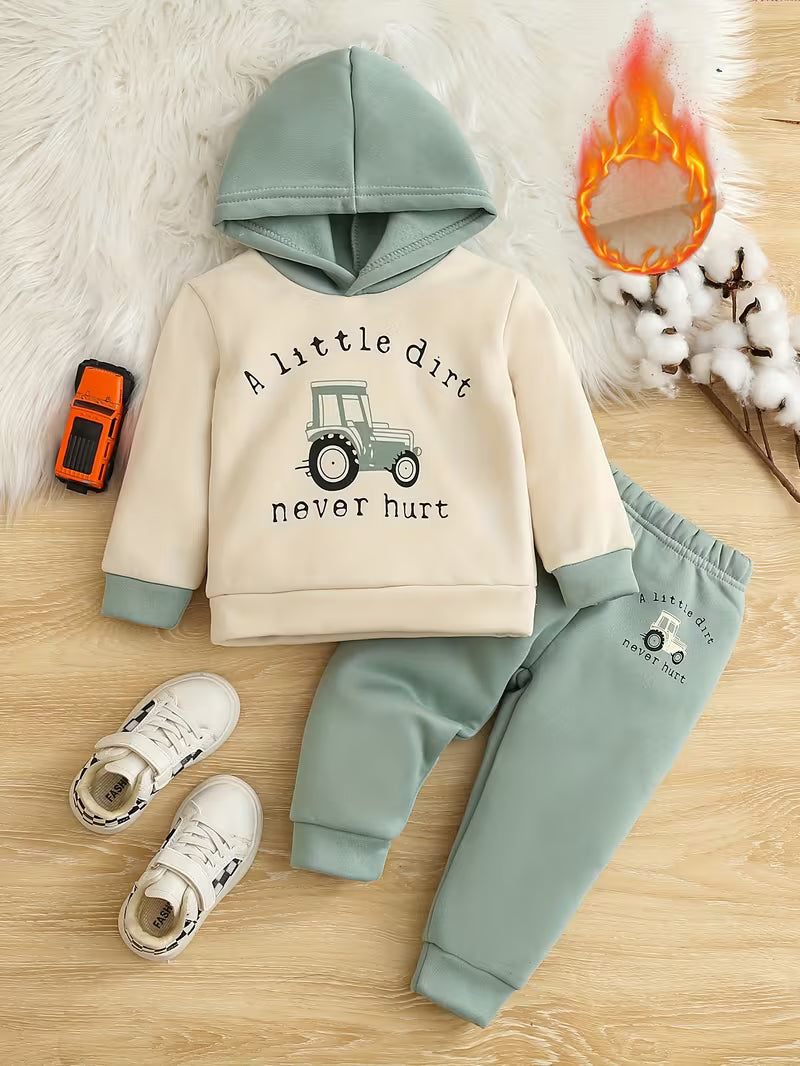 2pcs Boys' Winter Sweater & Pants Set with Car Print