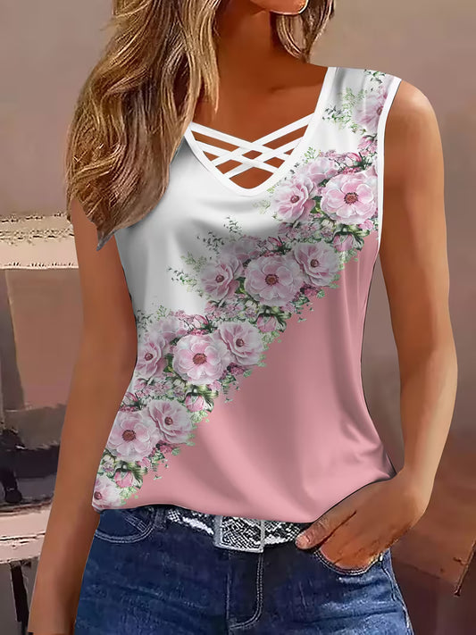 Elegant Women'S V-Neck Crossover Printed T-Shirt