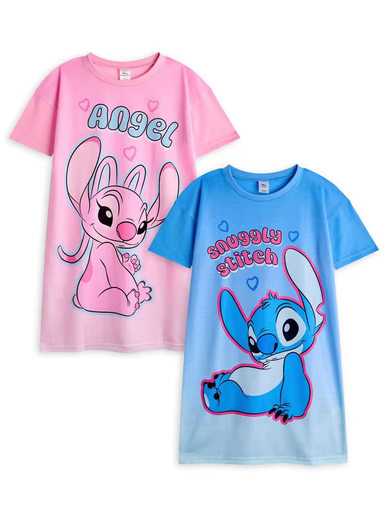 Angel & Stitch Girls Nightdress Pyjamas Pack of 2