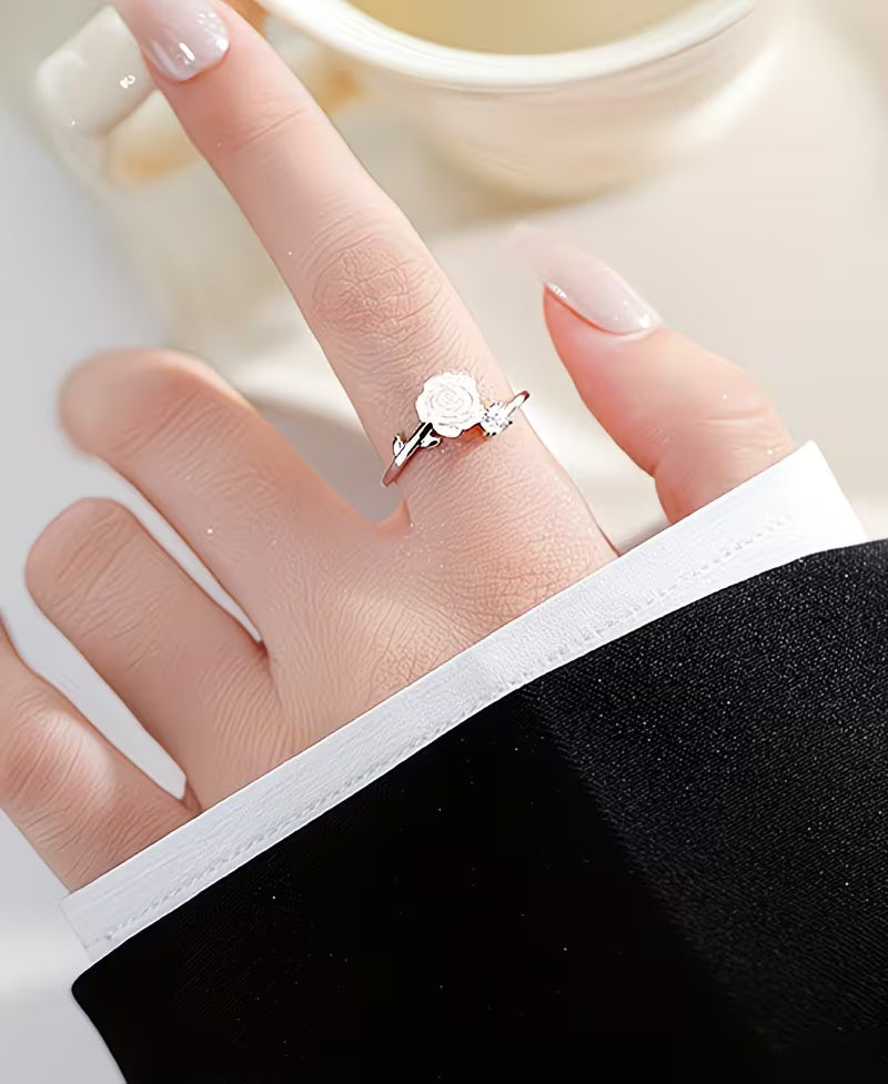 925 Sterling Silver Rose Adjustable Ring