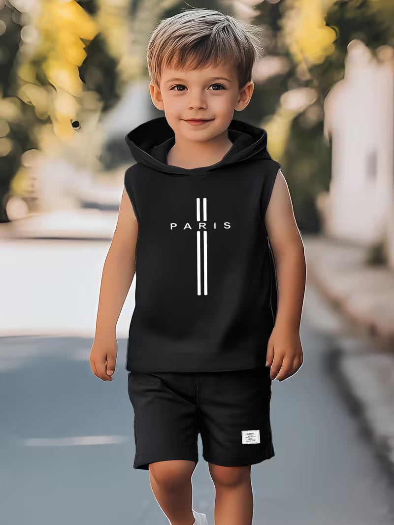 Boys Sleeveless Hooded T-Shirt And Shorts Set