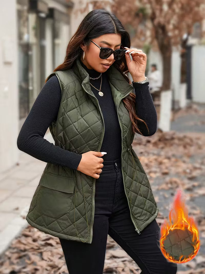 Plus Size Drawstring Waist Cargo Vest Jacket