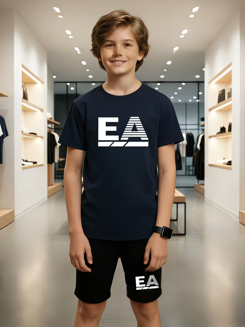 EA Print Casual Short Sleeve T-shirt+ Shorts 2pcs Set