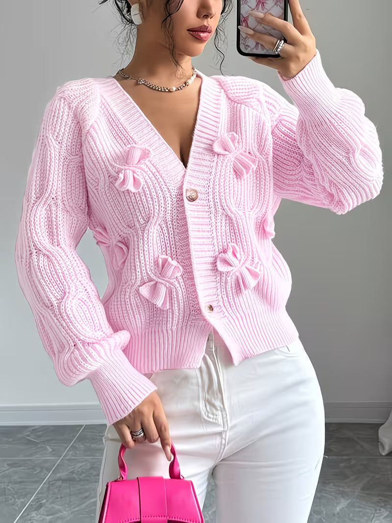 Women's Soft  Bow Long Sleeve Cardigan