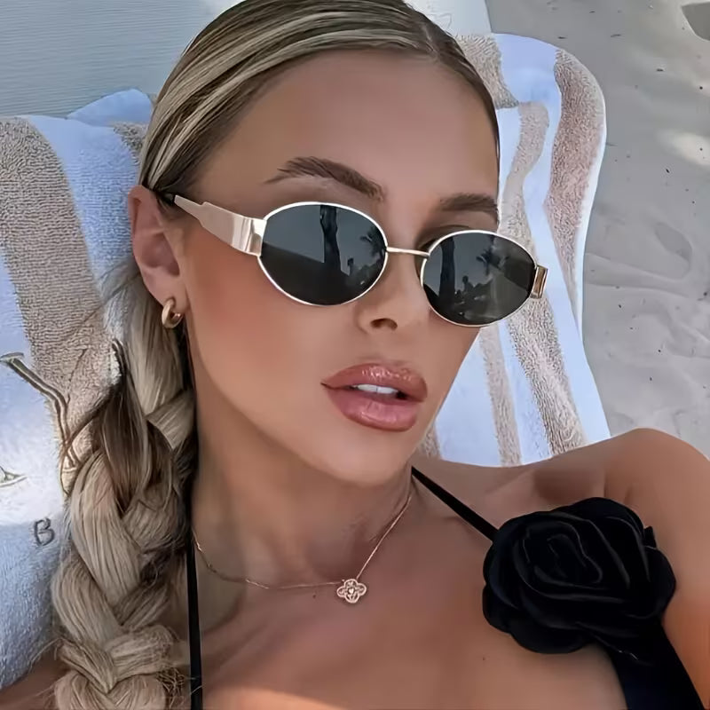 Oval Gold Frame Ladies Sunglasses