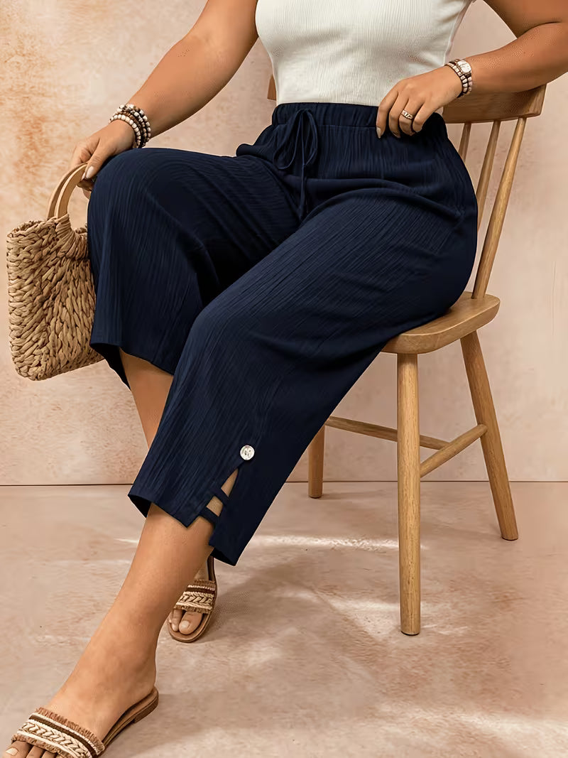Plus-size Women's Elegant Loose-fit Textured Casual Trousers