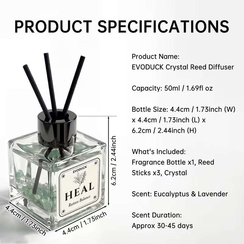 50ml Crystal Reed Diffuser Eucalyptus & Green Tea with Real Crystals