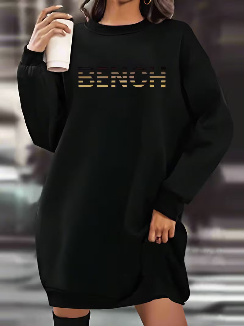 Plus Size Women'S Long Sleeve Crew Neck Sweatshirt Dress