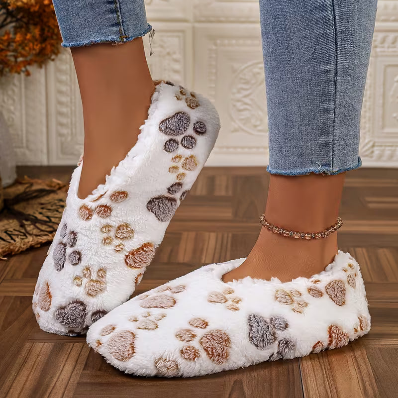 Women'S Animal Paw Print Plush Slippers