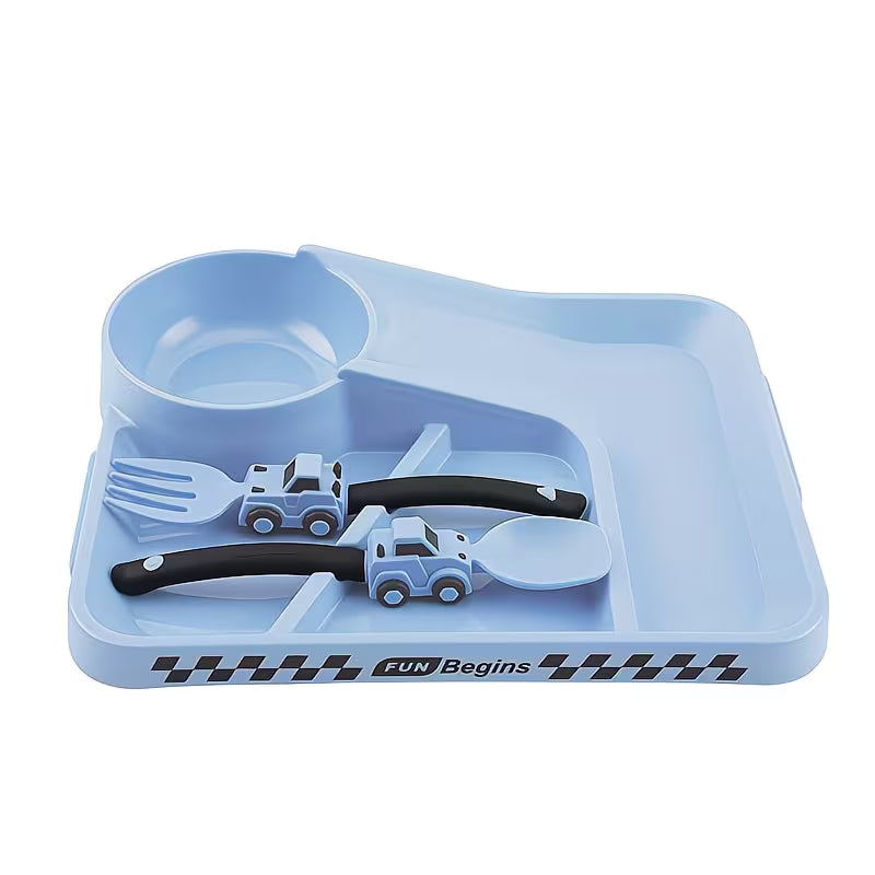 Children Cartoon Racing Dinner Plate Fork Spoon Set