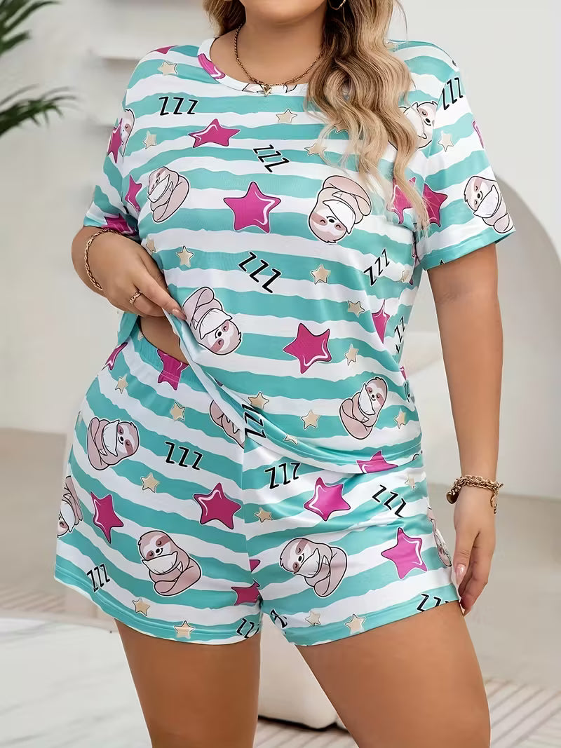Plus Size Star Print Pajama Set