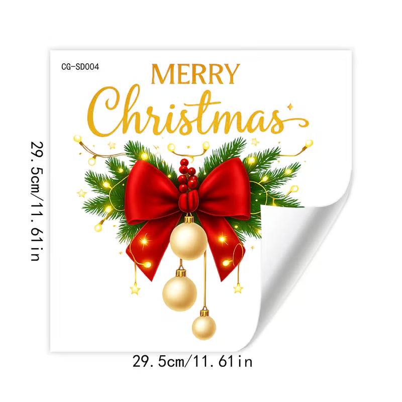 1pc Christmas Pine Needle Bow Star Pattern Home Window Sticker