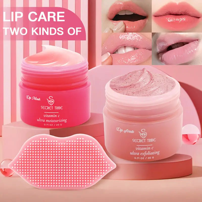 Secret Tribe Lip Care Three-Piece Set: Lip Mask + Scrub + Lip Brush