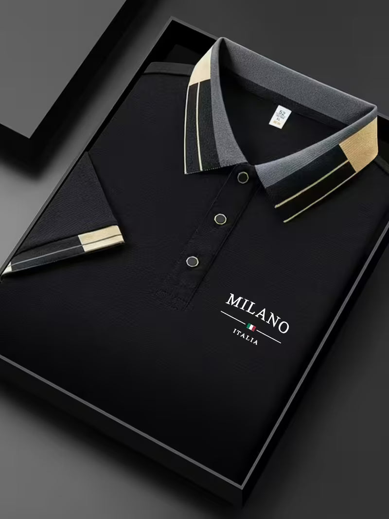 Men'S Lightweight Soft POLO Shirt with 'MILANO ITALIA' Print