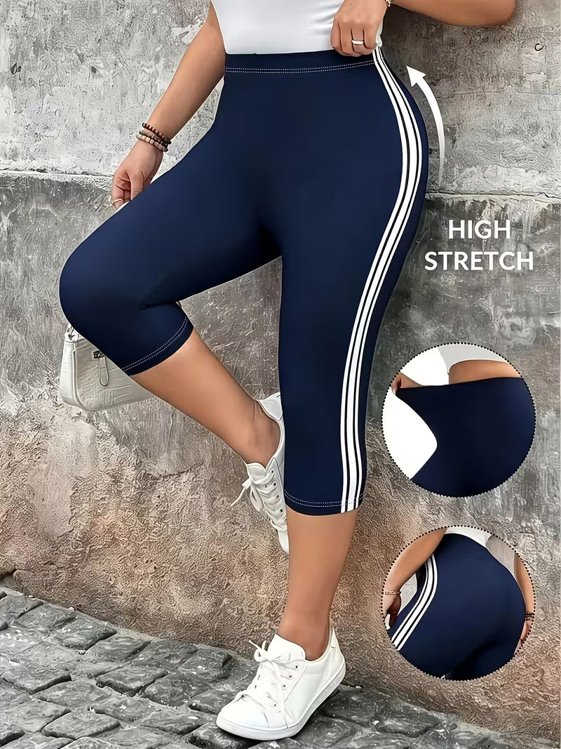 Plus Size Striped Print Capri