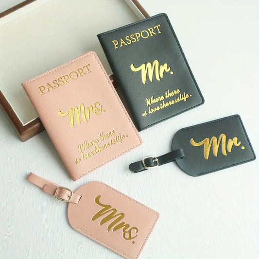 4pcs Mr & Mrs Luggage Set with Passport Holders