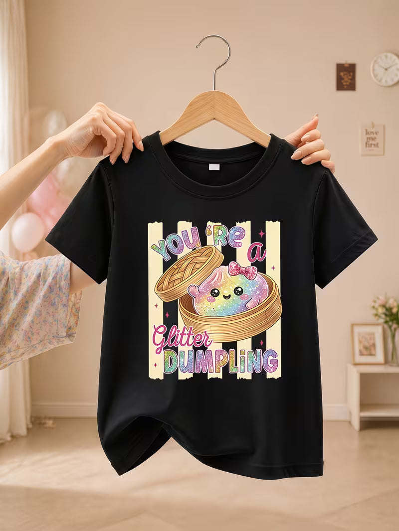 Girl's Round Neck Short Sleeve Dumpling T Shirt