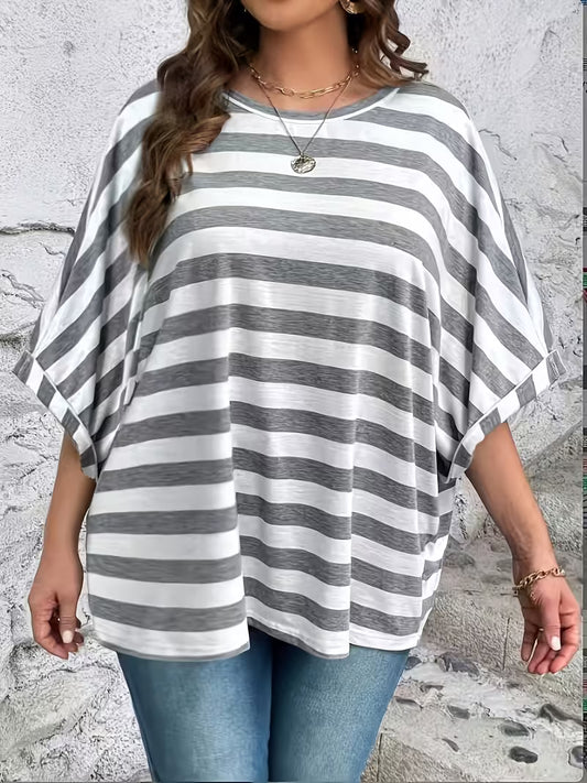 Women's Fashion Plus Size Elegant Style Striped Print Top
