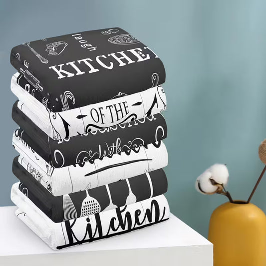 6pcs Black And White Tea Towels