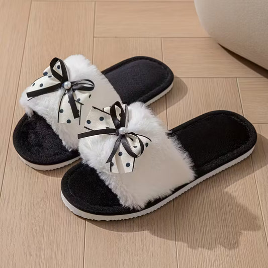 Indoor Slippers with a Bow Design,