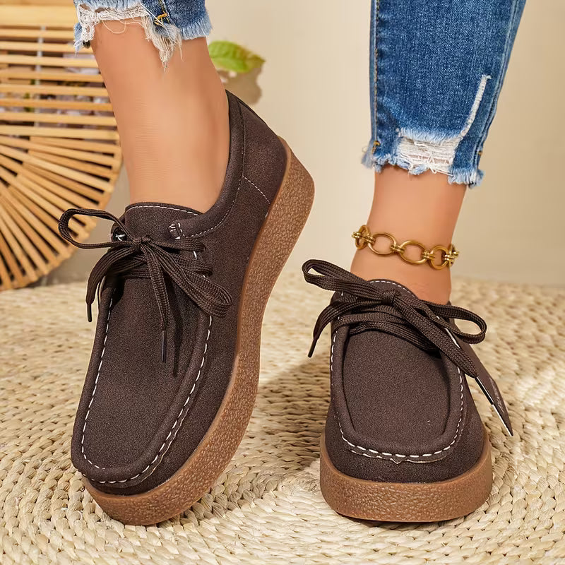 Ladies' New Style Large Size Low Cut Lace-Up Thick-Soled Loafers