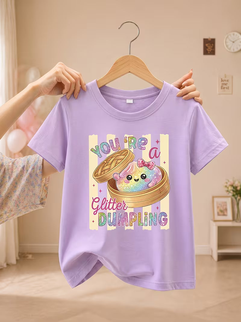 Girl's Round Neck Short Sleeve Dumpling T Shirt