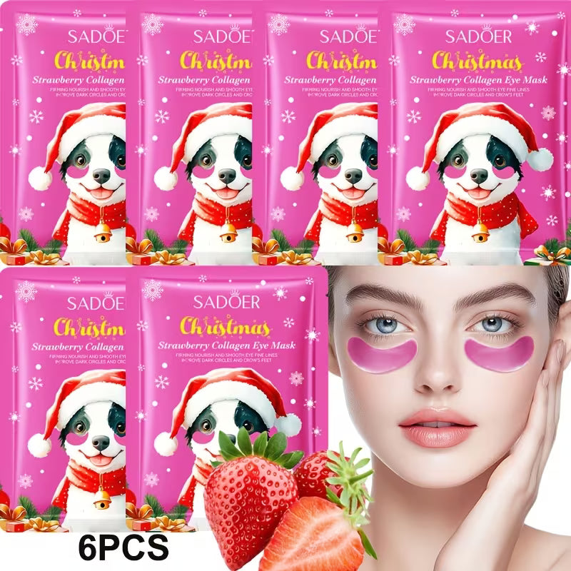 6pcs Christmas Strawberry Collagen Eye Mask