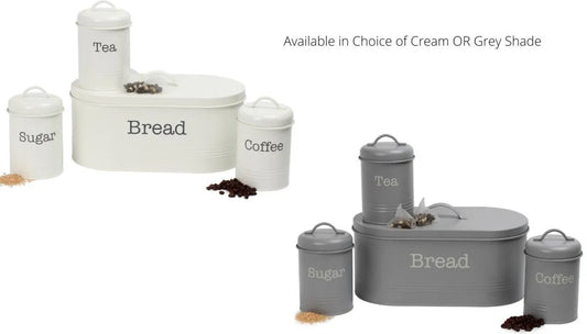 4 Piece Set of Tea Coffee Sugar Cannisters Bread Bin
