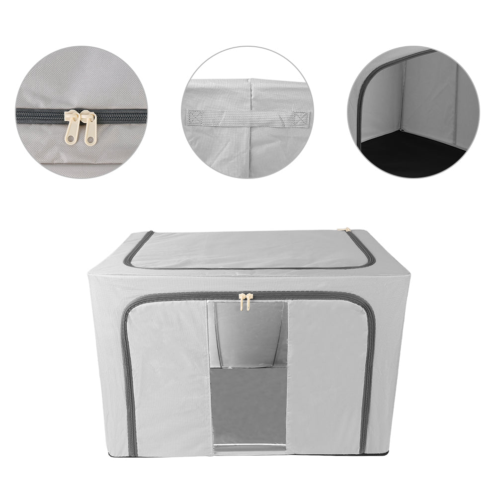 100L Folding Storage Box Thick Fabric Steel Frame Wardrobe Organizer