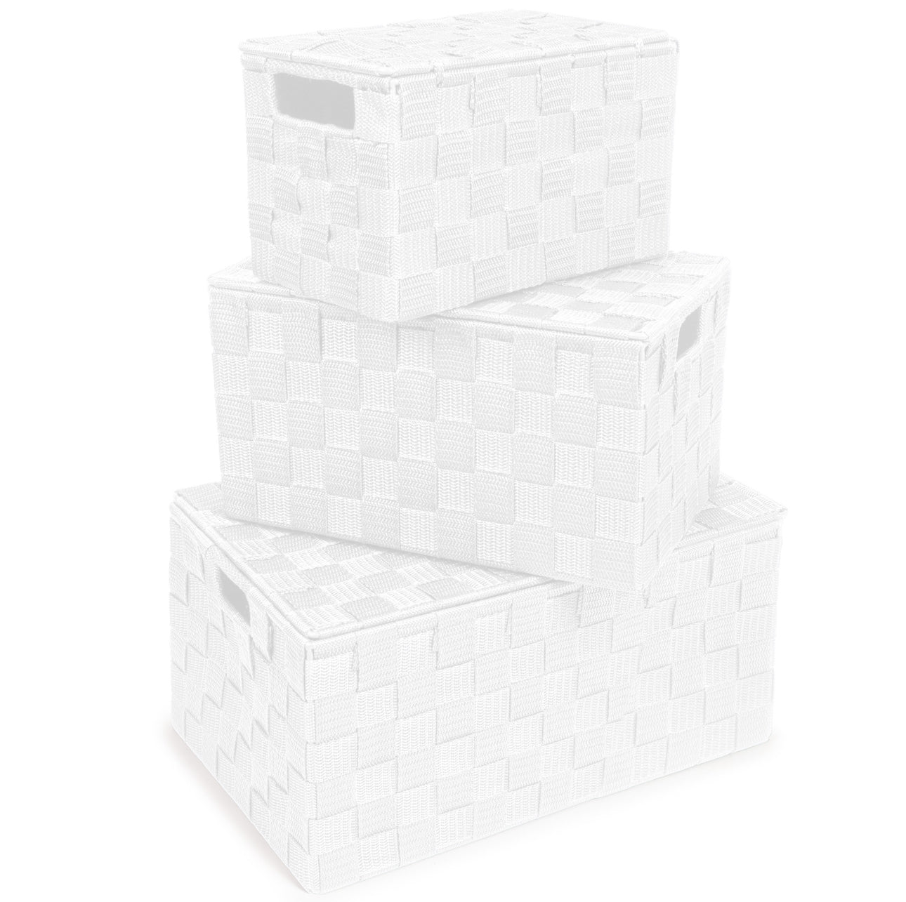 Set of 3 Woven Storage Hamper Basket With Lid
