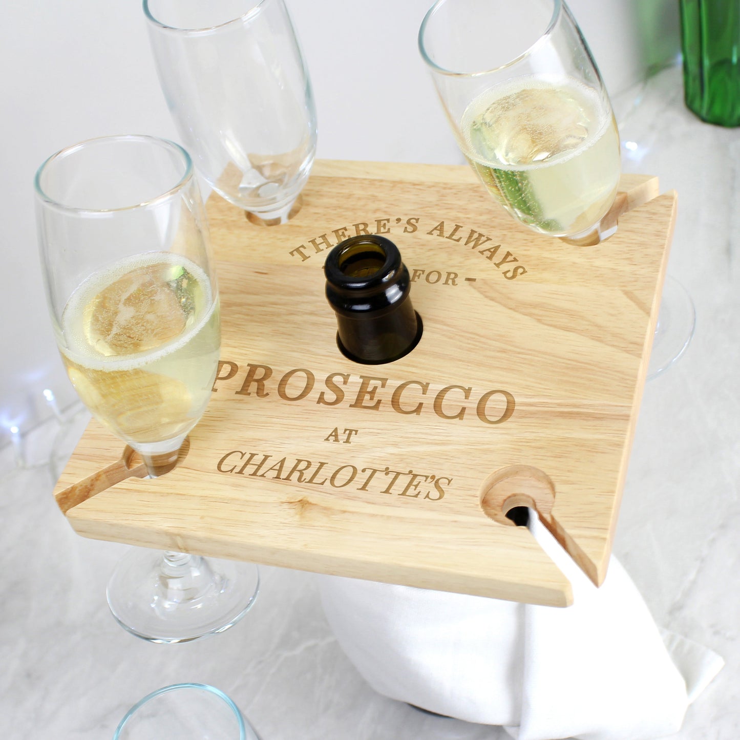 Personalised Prosecco Four Wine Glass Holder & Bottle Butler
