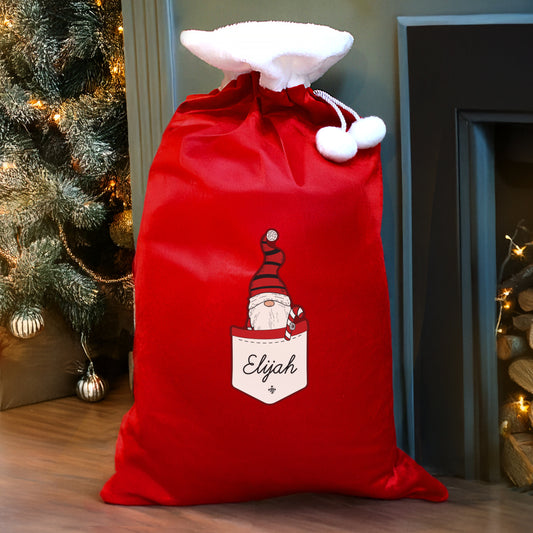 Personalised Gonk Family Red Christmas Sack - Boy