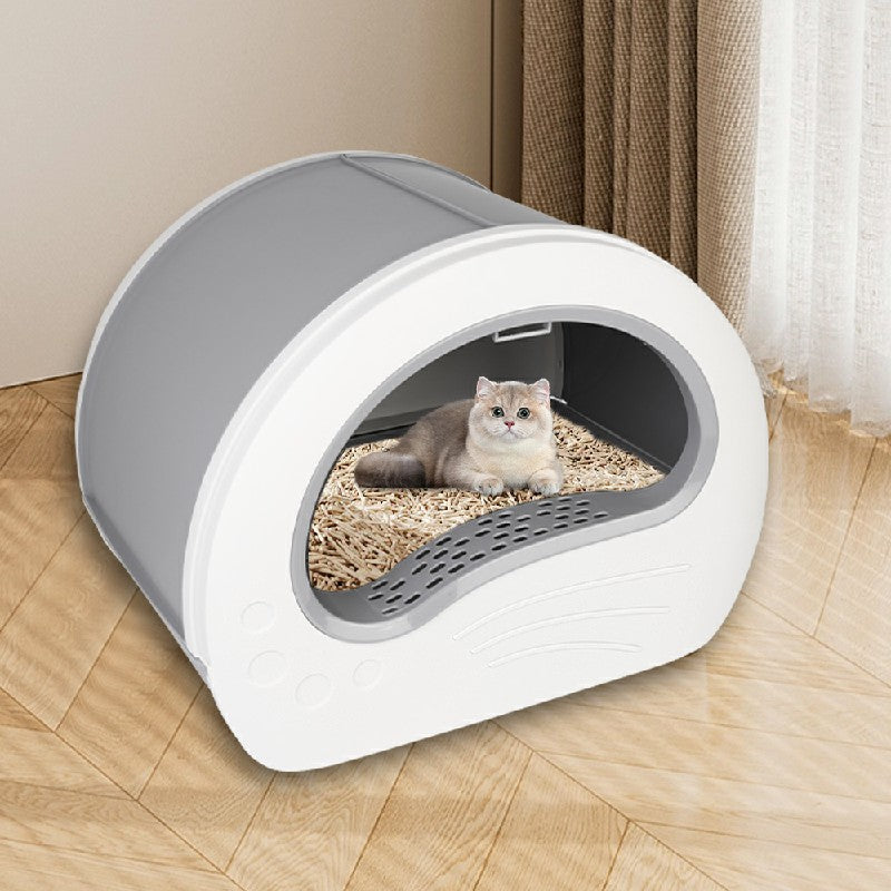 Large Cat Litter Box Anti-Splashing Cat Pan Drawer Cat Potty Tray with Sterilizing Light